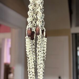 Vintage 70s Macrame Beaded Hanging Planter Holder